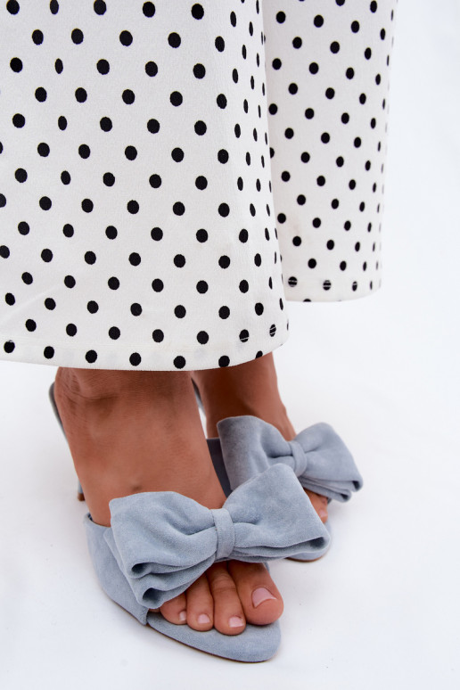 Chaussons pour femmes à talons fins et nœuds en suédine bleue Tai turignolia