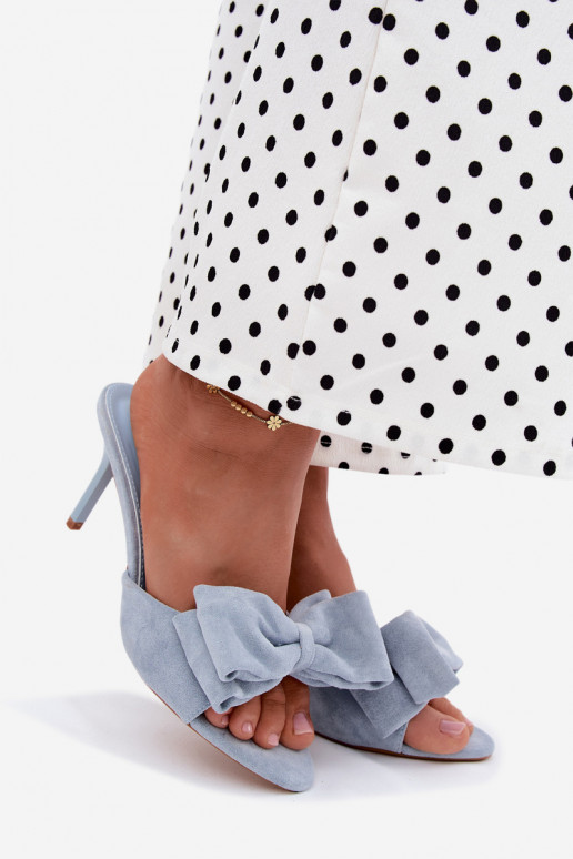 Chaussons pour femmes à talons fins et nœuds en suédine bleue Tai turignolia
