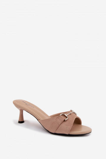 Chaussons beiges pour femmes à talons fins et détails décoratifs Poppia 2
