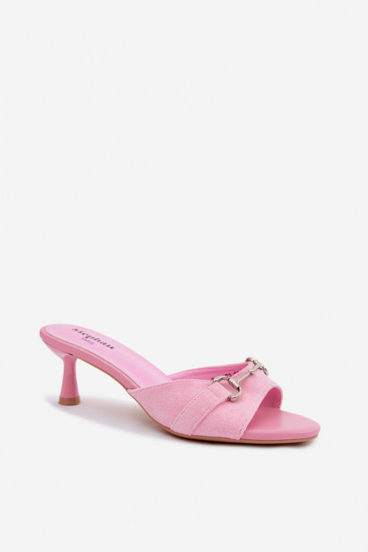 Damen Hausschuhe auf schmalem Absatz mit eleganten Details in Rosa Poppia
