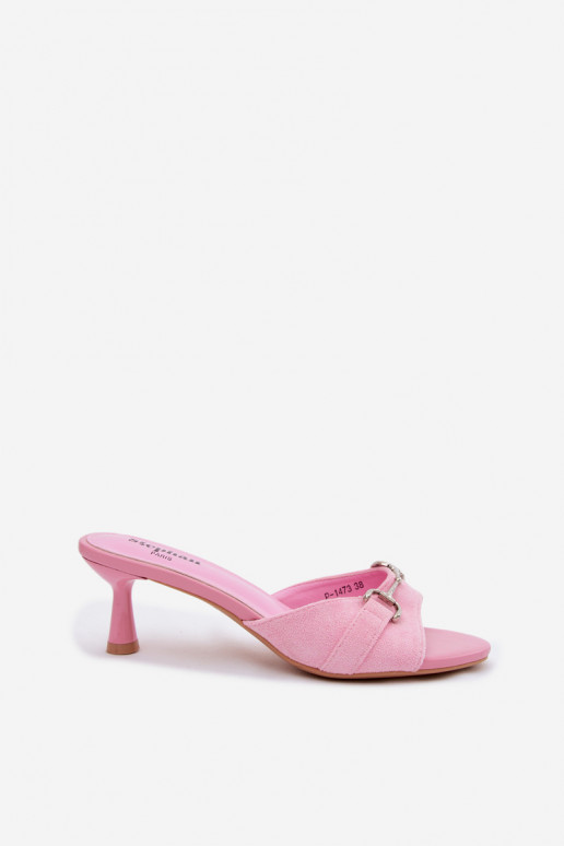 Chaussons pour femmes à talon fin avec détails élégants en rose Poppia
