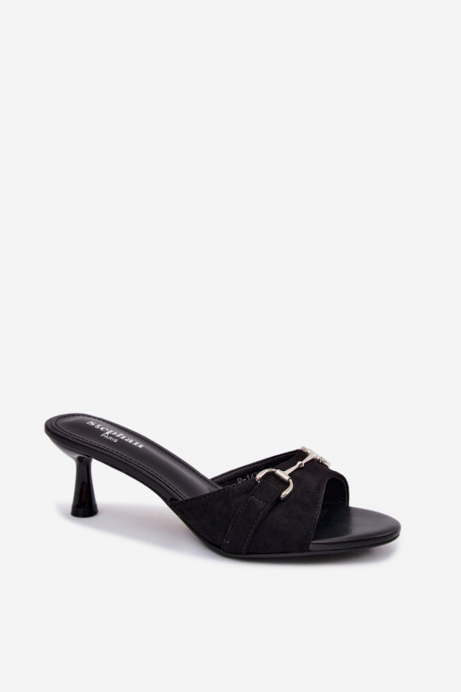 Zwarte dames slippers met sierlijke elementen op een lage hak Poppia