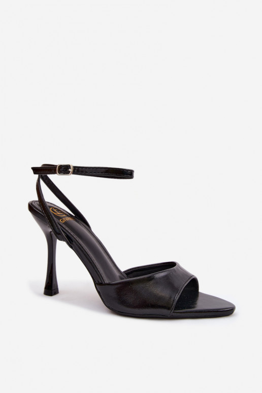 Zwarte damesandalen met dunne hakken van faux leather Palmer