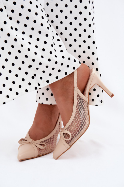 Sandales en mesh beiges à talons fins et nœuds Moona