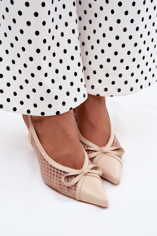 Sandales en mesh beiges à talons fins et nœuds Moona