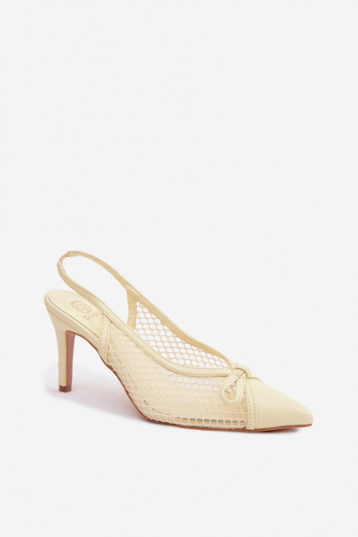 Sandales en maille avec talons fins et nœuds en jaune Moona
