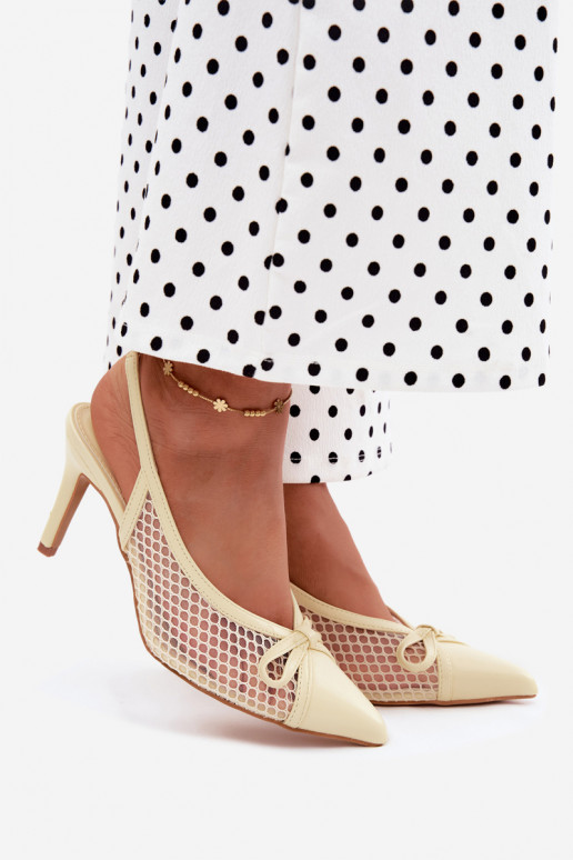 Mesh sandalen met dunne hakken en strikken in gele kleur Moona