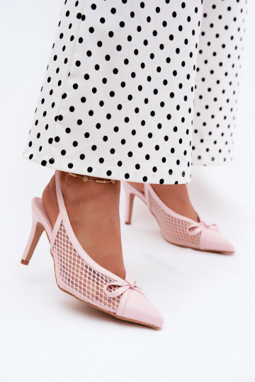 Mesh sandalen met dunne hakken en strikken in roze kleur Moona