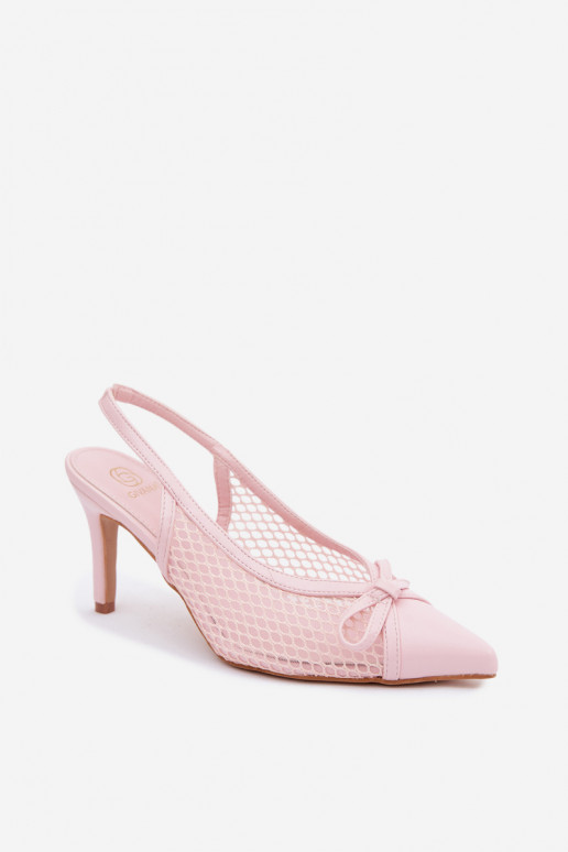 Mesh sandalen met dunne hakken en strikken in roze kleur Moona