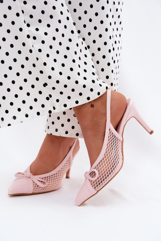 Mesh sandalen met dunne hakken en strikken in roze kleur Moona