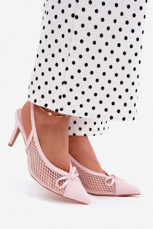 Sandales en maille avec talons fins et nœuds en rose Moona