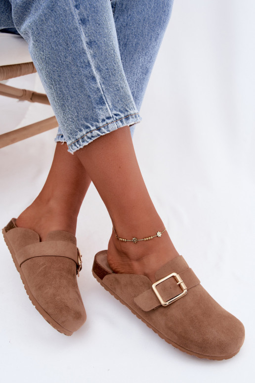 Clogs mit goldenen Schnallen in Khaki Taffira