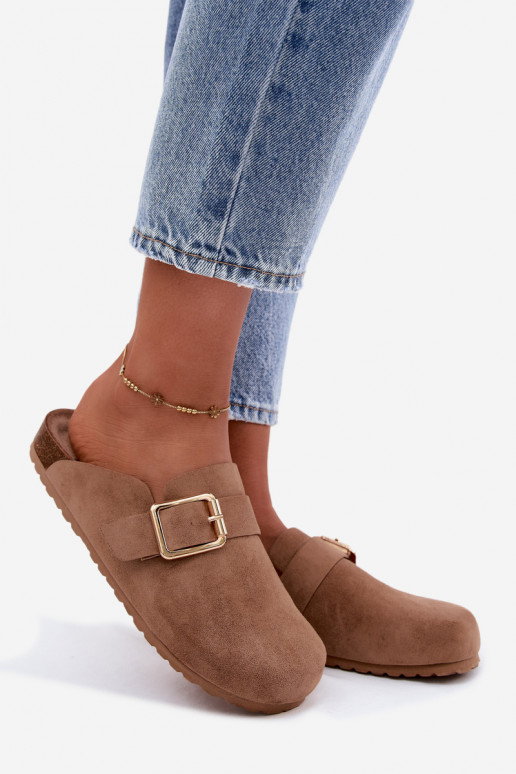 Clogs mit goldenen Schnallen in Khaki Taffira