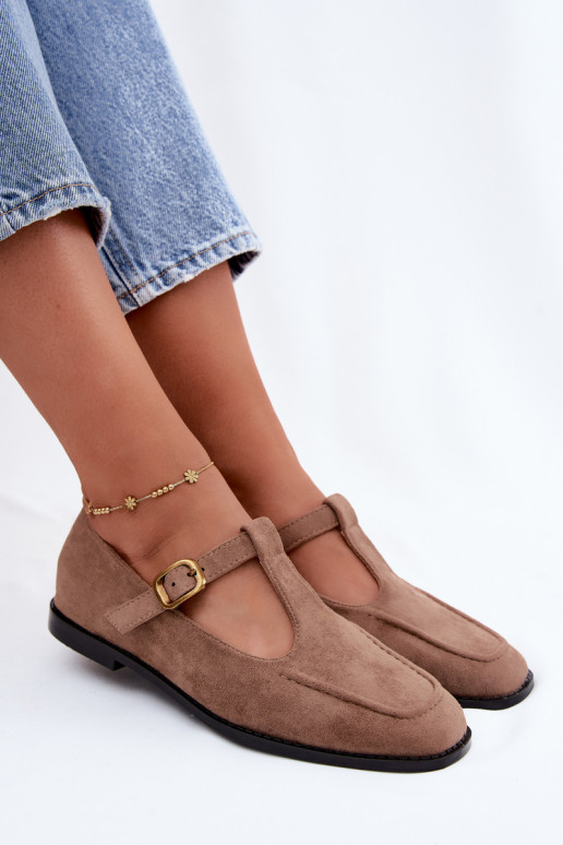 Damen Schuhe mit Riemen aus Kunstveloursleder in khaki Bonnia