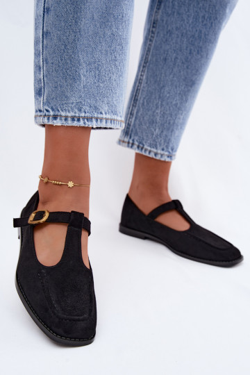Zwarte dames schoenen met bandjes van faux suede Bonnia 2