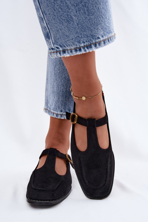 Zwarte dames schoenen met bandjes van faux suede Bonnia