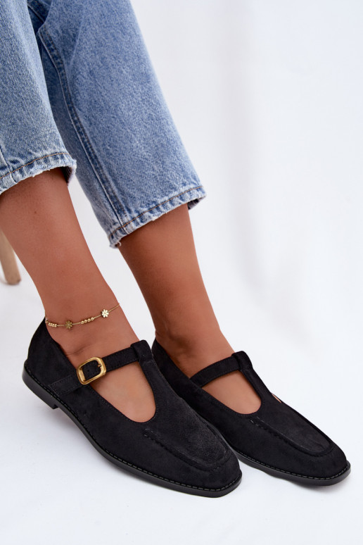 Zwarte dames schoenen met bandjes van faux suede Bonnia
