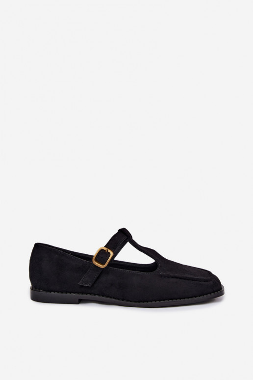 Zwarte dames schoenen met bandjes van faux suede Bonnia