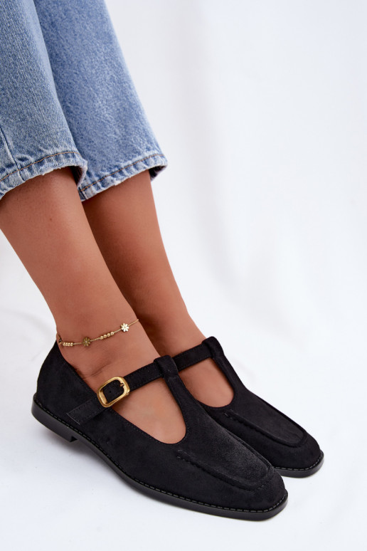 Zwarte dames schoenen met bandjes van faux suede Bonnia