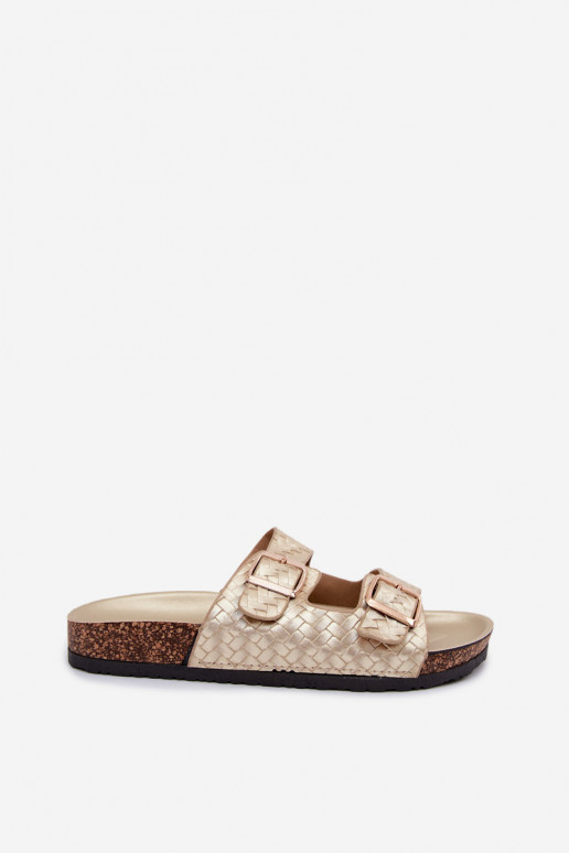 Gouden dames slippers met gespen Verbelle