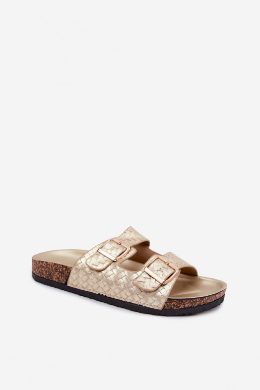 Gouden dames slippers met gespen Verbelle