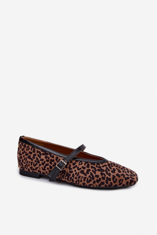 Ballerinas mit Riemen aus Kunstveloursleder im Leopardenmuster Camoria