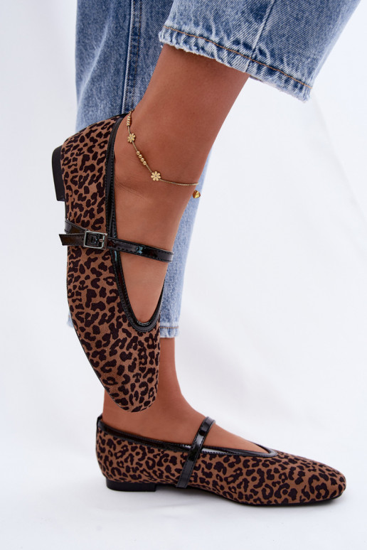 Ballerina's met bandjes van faux suede in luipaardpatroon Camoria