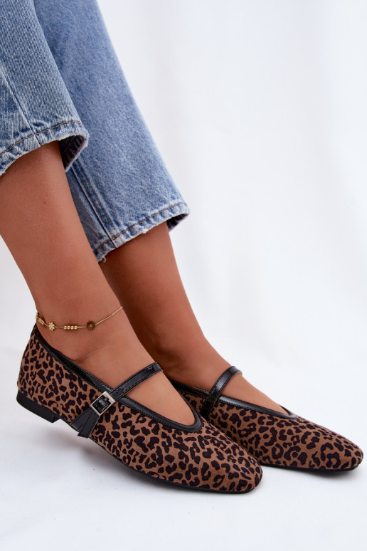 Ballerina's met bandjes van faux suede in luipaardpatroon Camoria