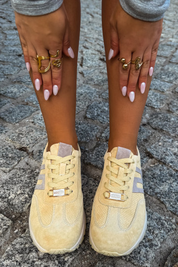 Gele dames sneakers Lovey van faux suede 2