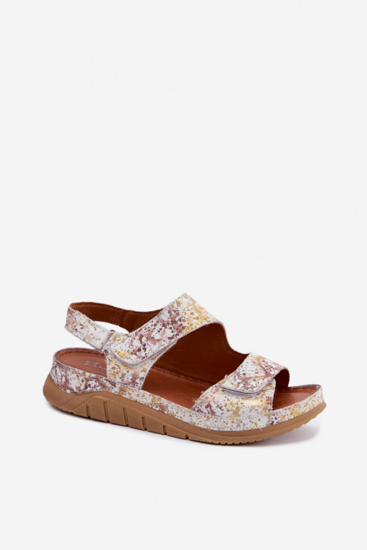 Weiß-goldene Damen-Sandalen mit Plattform und klebrigen Verschlüssen