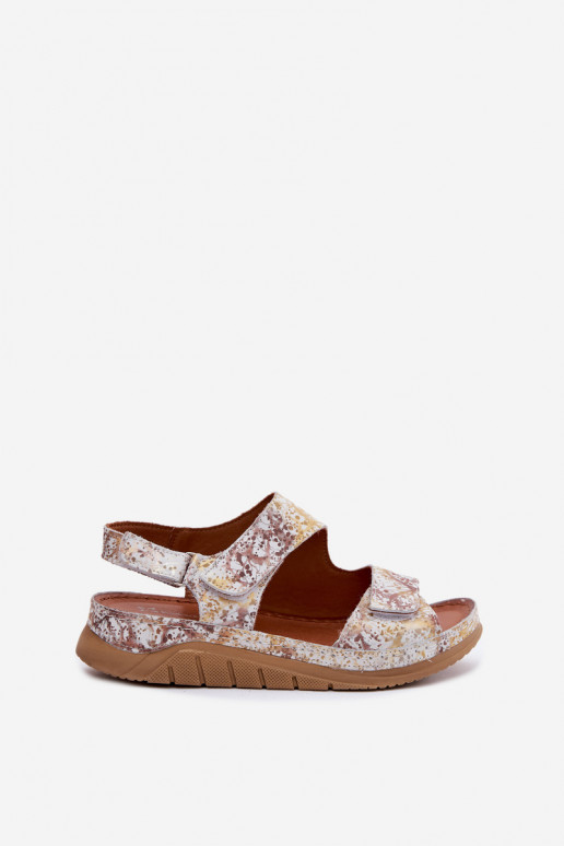 Witte-gouden dames sandalen met platform en plakkerige sluitingen