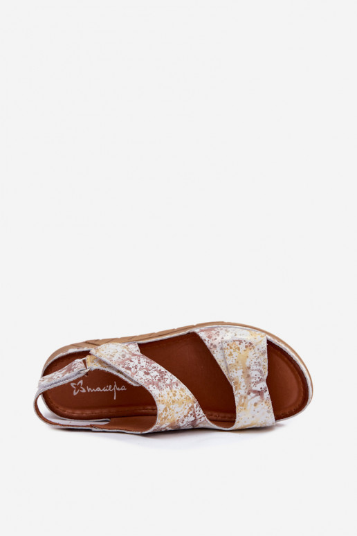 Witte-gouden dames sandalen met platform en plakkerige sluitingen