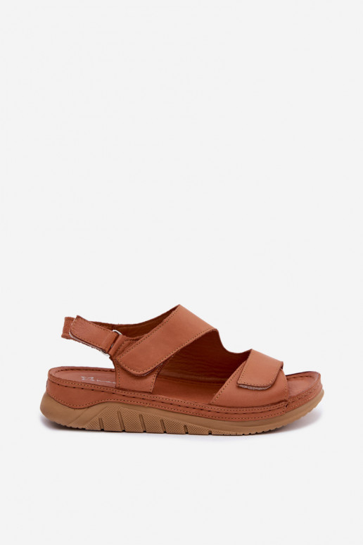 Braune Damen-Sandalen mit Plattform und klebrigen Verschlüssen