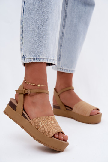 Zandkleurige dames sandalen met platform 2
