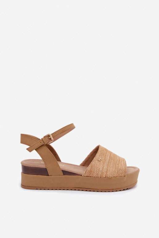 Zandkleurige dames sandalen met platform