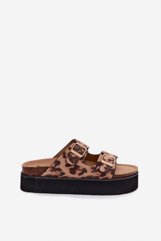 Dames slippers met platform en gespen, luipaardprint