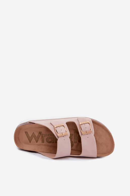 Roze dames slippers met platform en gespen