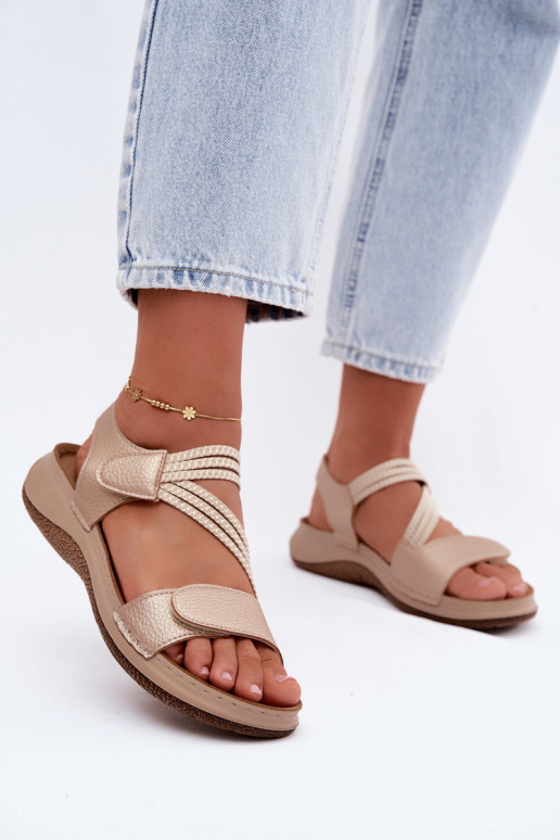 Gouden dames sandalen met elastische bandjes