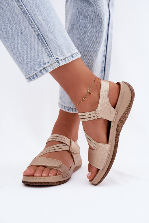 Gouden dames sandalen met elastische bandjes