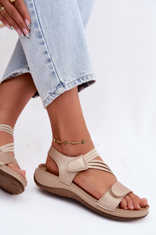 Sandales dorées pour femmes avec brides élastiques
