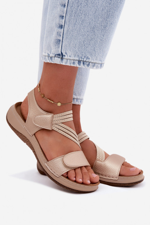 Sandales dorées pour femmes avec brides élastiques