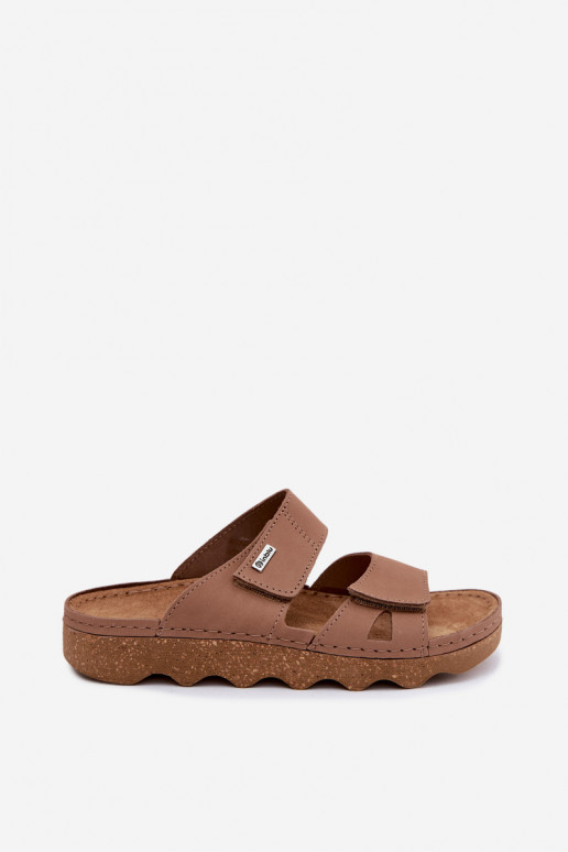 Chaussons en cuir marron avec fermeture adhésive Inblu