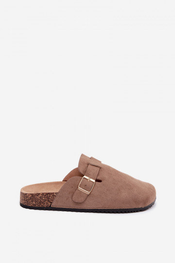 Damesklompen met gouden gespen in khaki Alpine 2