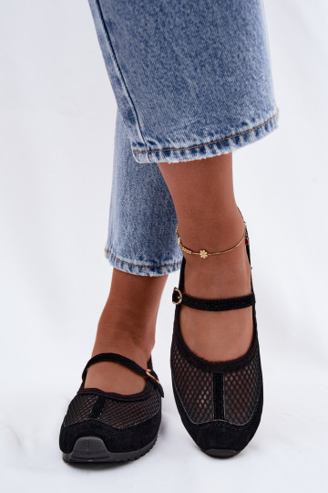 Netz-Ballerinas mit Riemen in Schwarz Chicca 2