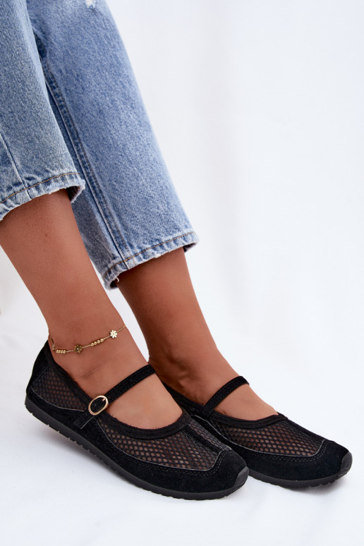 Mesh ballerina's met bandjes in zwart Chicca