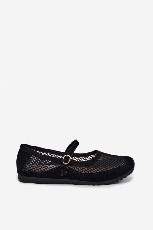 Netz-Ballerinas mit Riemen in Schwarz Chicca