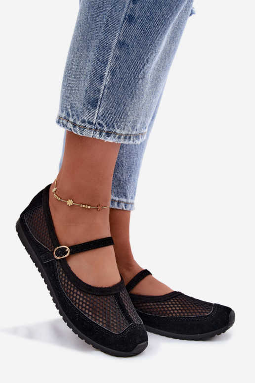 Mesh ballerina's met bandjes in zwart Chicca