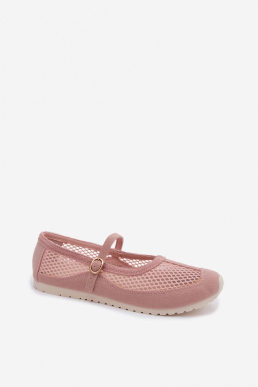 Netz-Ballerinas mit Riemen in Rosa Chicca