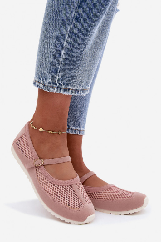 Netz-Ballerinas mit Riemen in Rosa Chicca