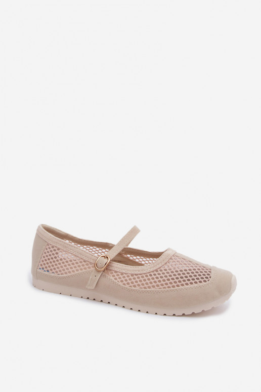Netz-Ballerinas mit Riemen in Sand Chicca